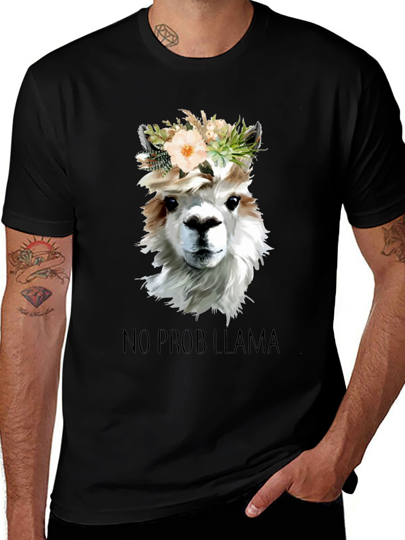 No Prob Llama T-Shirt - Floral Crown Alpaca Graphic Tee