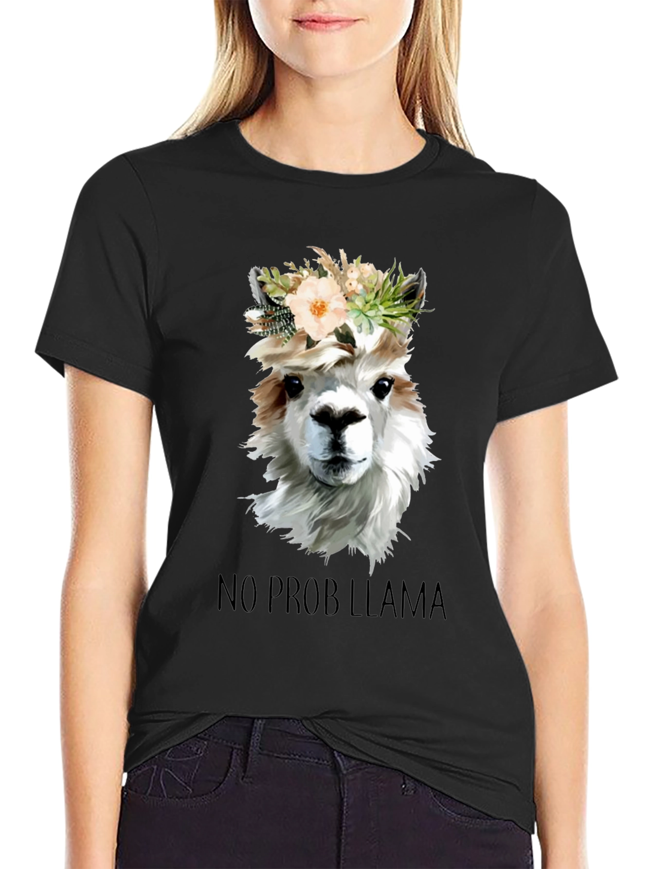 No Prob Llama T-Shirt - Floral Crown Alpaca Graphic Tee