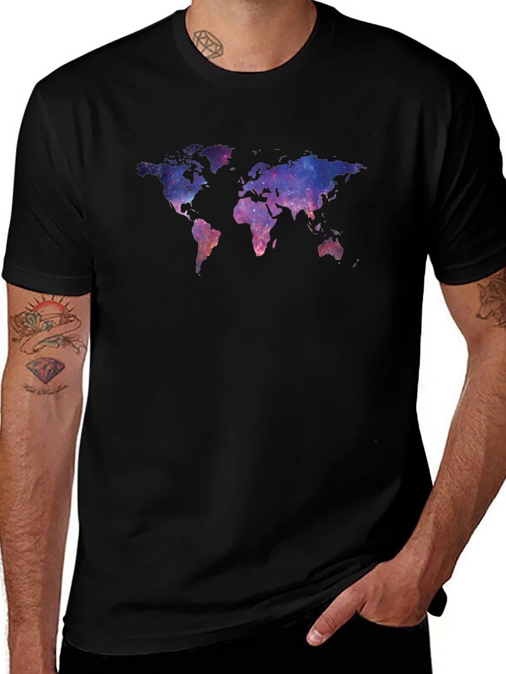 Galaxy World Map Black T-Shirt