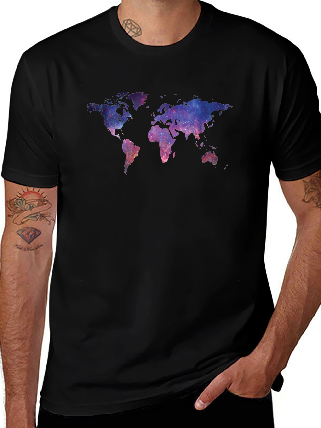 Galaxy World Map Black T-Shirt