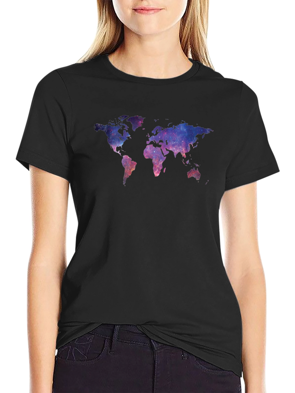 Galaxy World Map Black T-Shirt