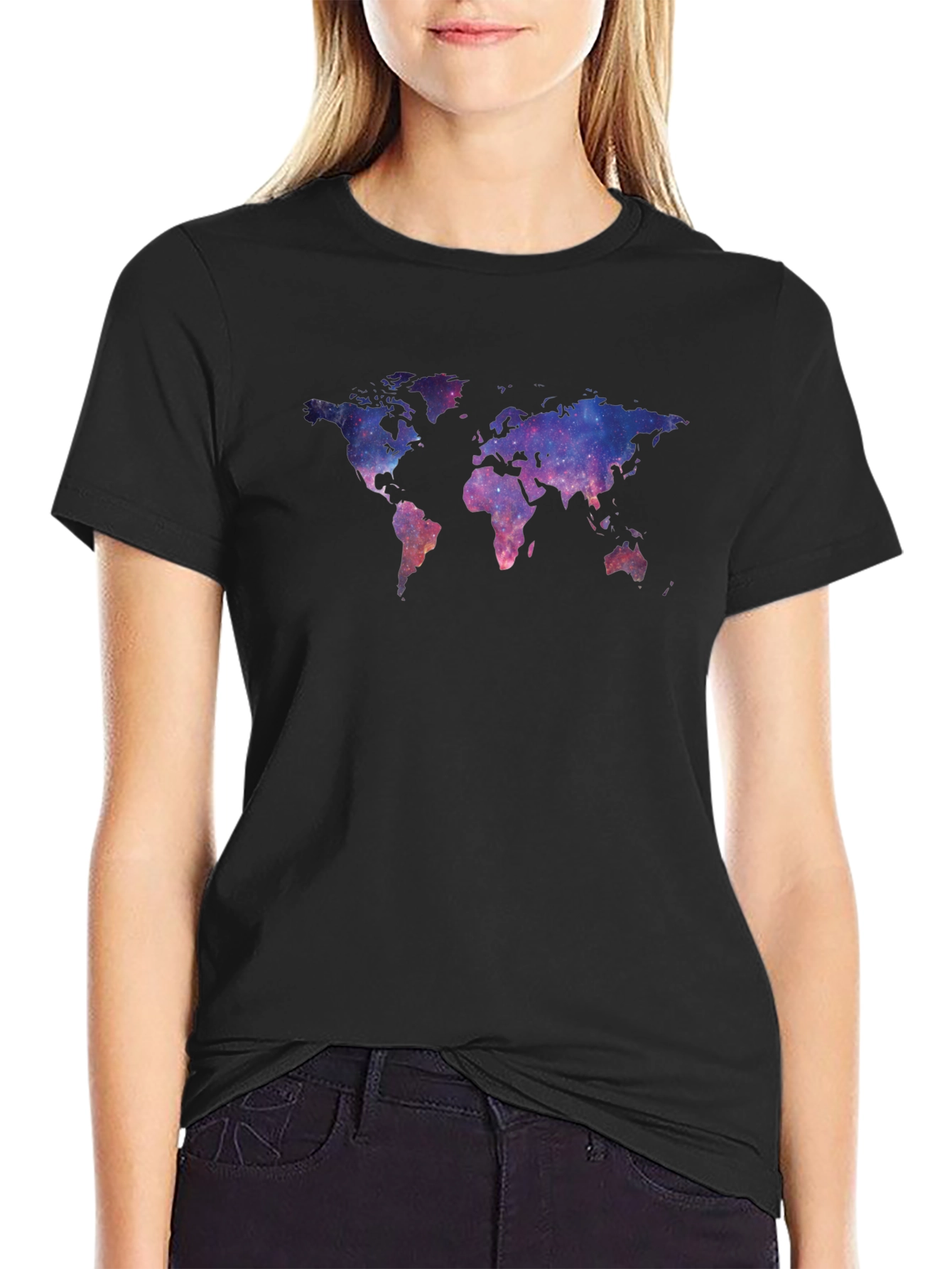 Galaxy World Map Black T-Shirt