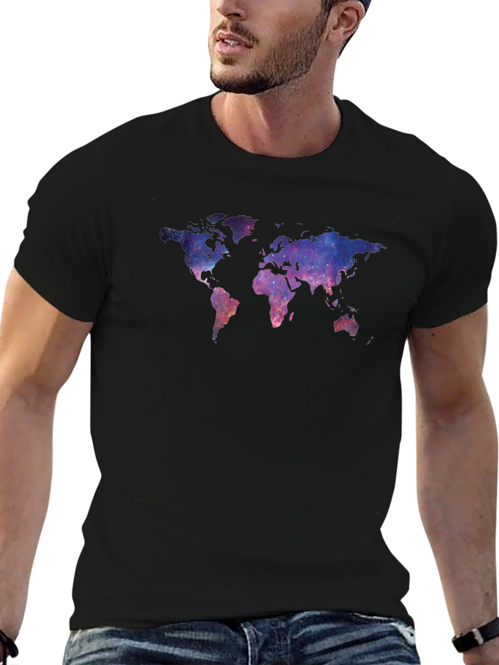 Galaxy World Map Black T-Shirt