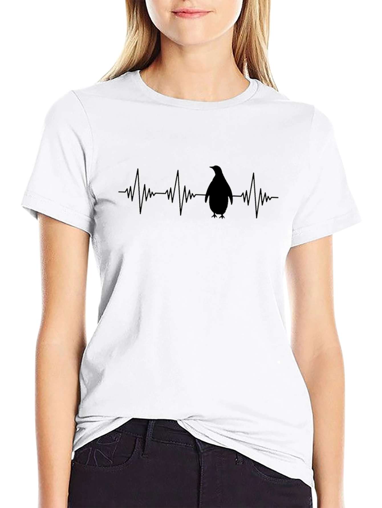 Penguin Heartbeat Graphic Tee - Black T-Shirt