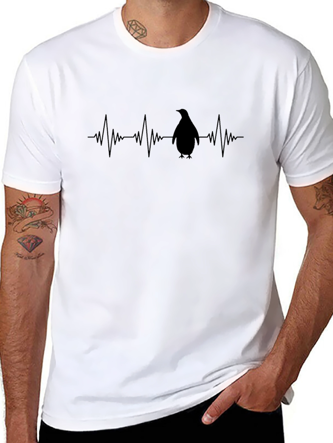 Penguin Heartbeat Graphic Tee - Black T-Shirt