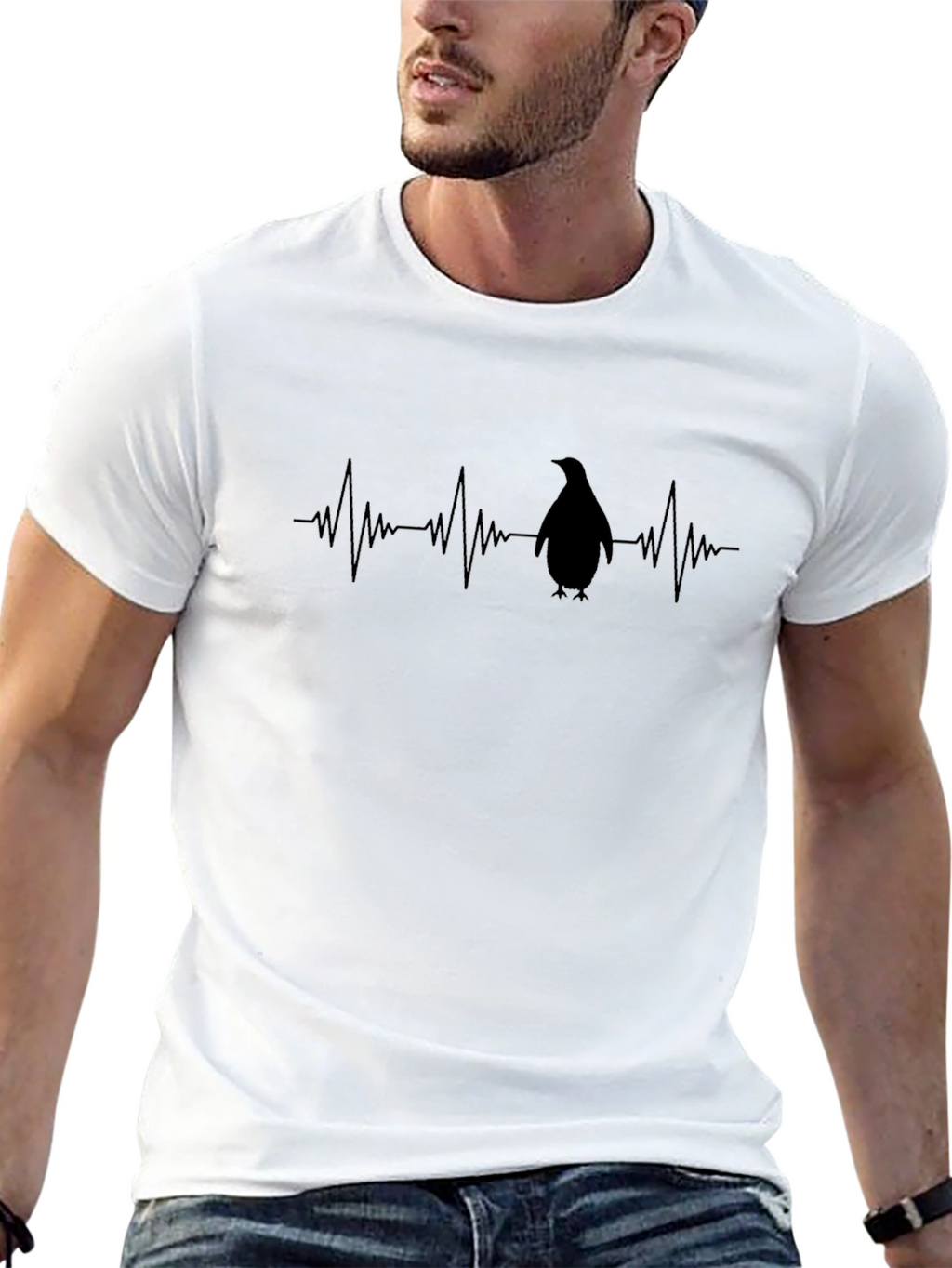Penguin Heartbeat Graphic Tee - Black T-Shirt