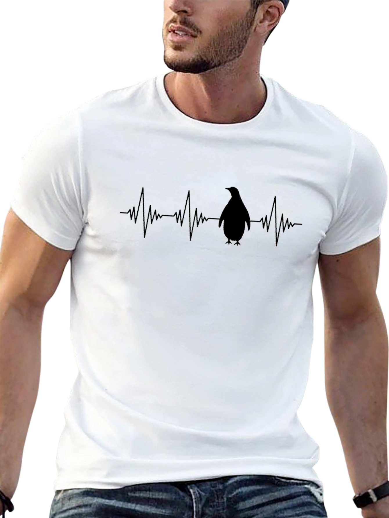 Penguin Heartbeat Graphic Tee - Black T-Shirt
