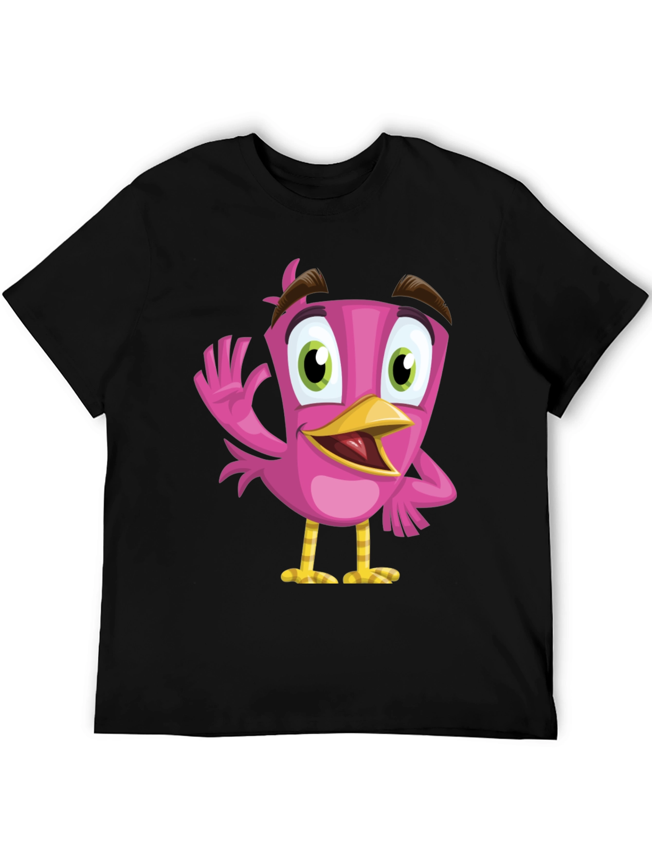 Cartoon Bird Graphic Tee - Black T-Shirt