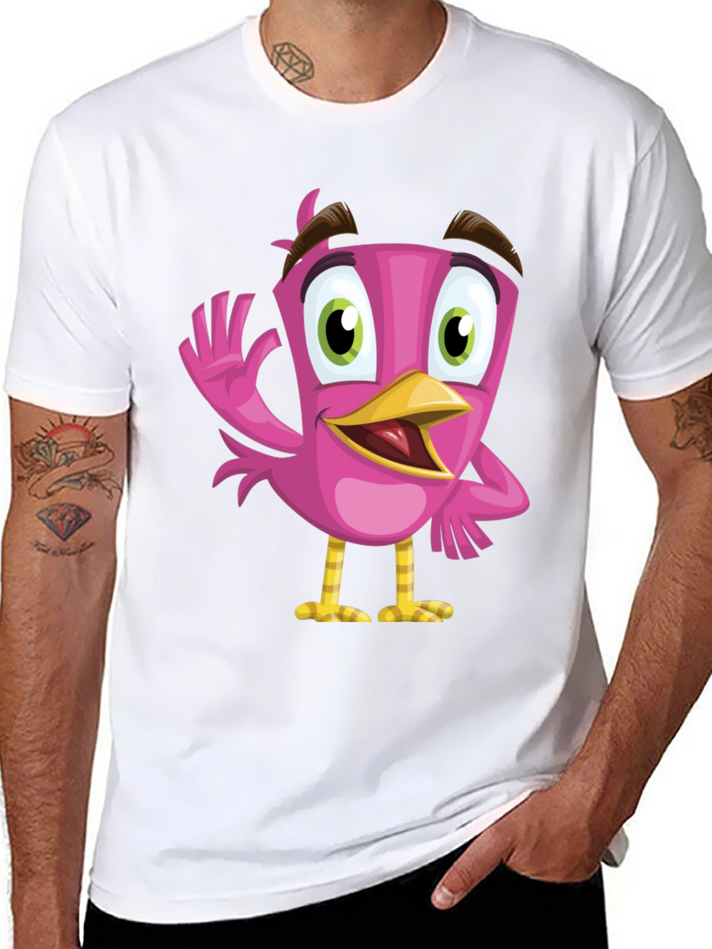 Cartoon Bird Graphic Tee - Black T-Shirt