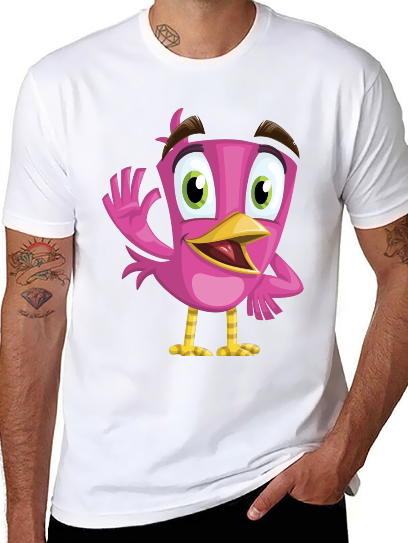 Cartoon Bird Graphic Tee - Black T-Shirt