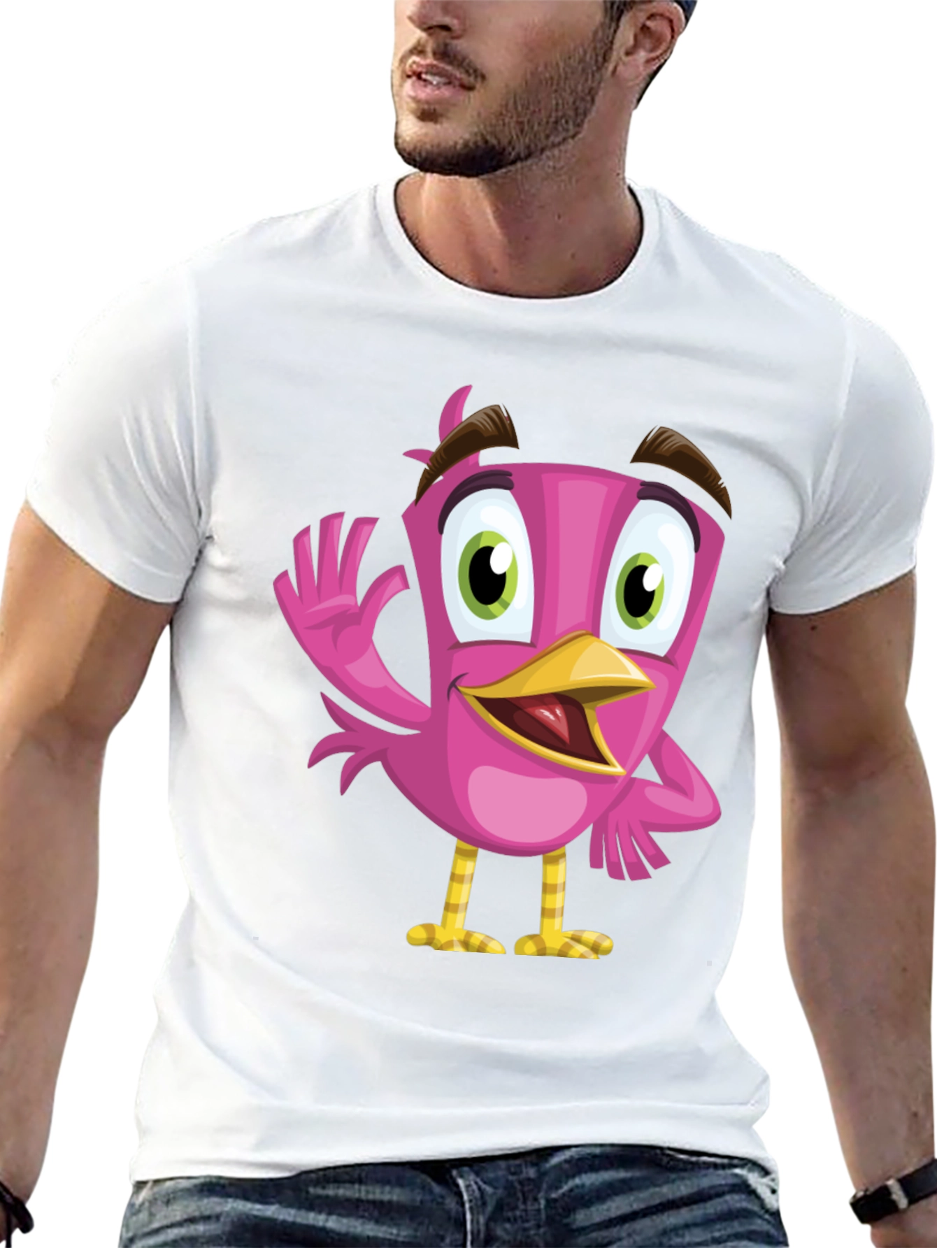 Cartoon Bird Graphic Tee - Black T-Shirt