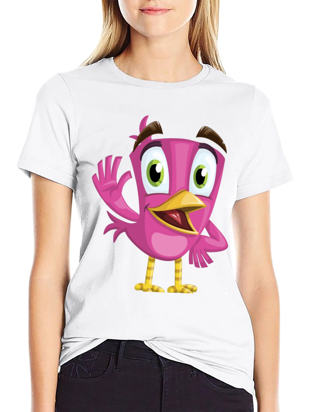 Cartoon Bird Graphic Tee - Black T-Shirt