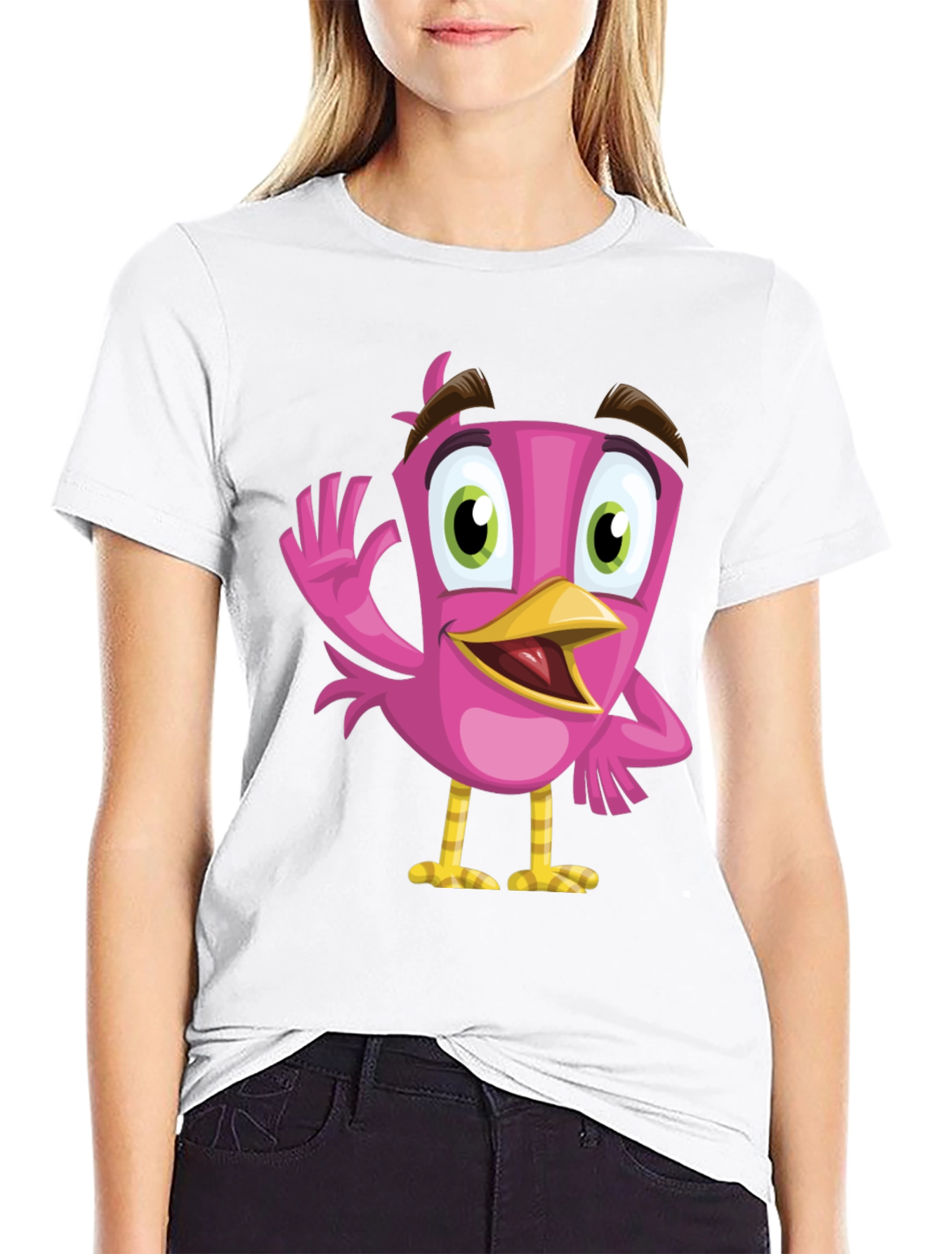Cartoon Bird Graphic Tee - Black T-Shirt