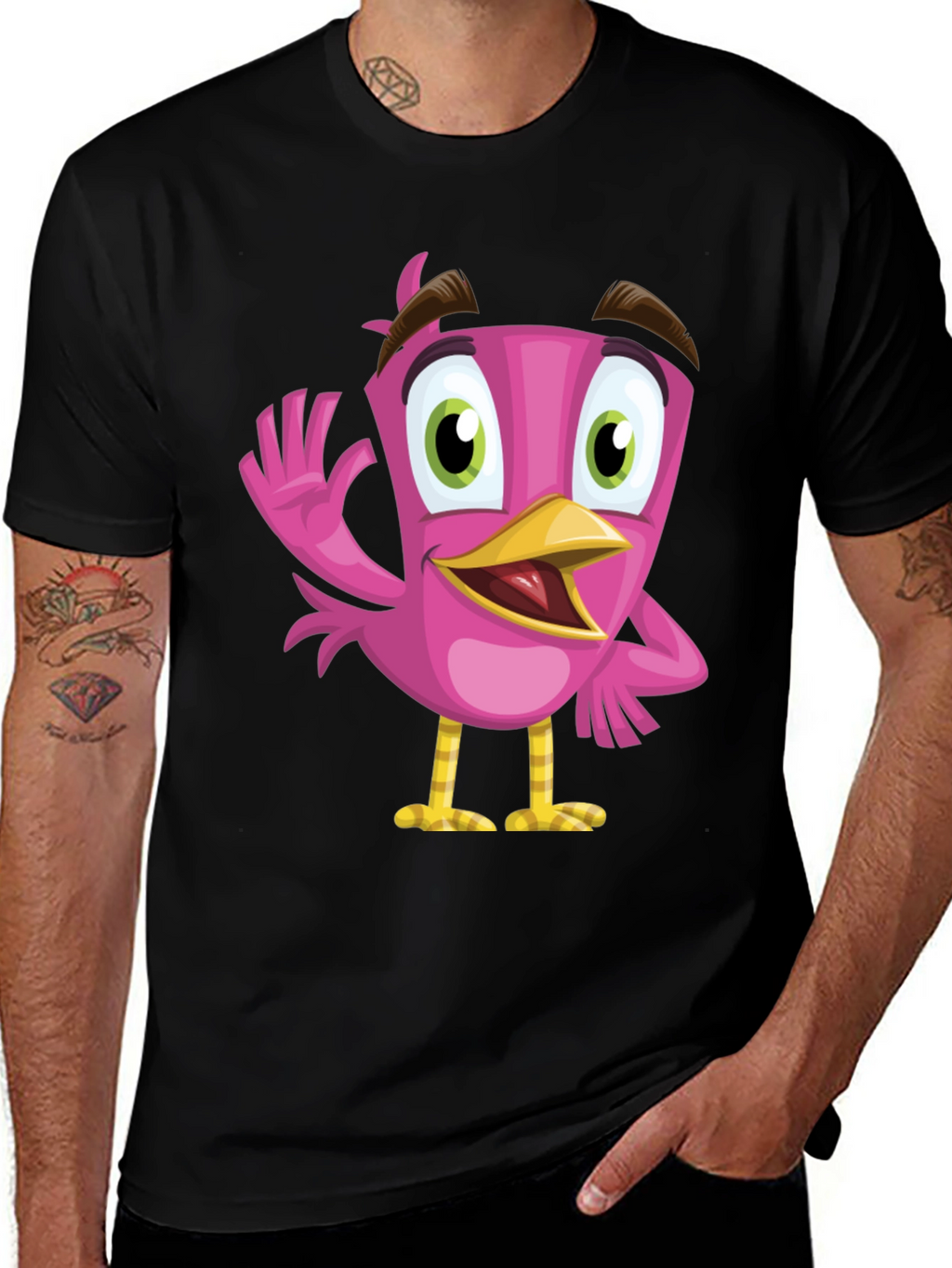 Cartoon Bird Graphic Tee - Black T-Shirt