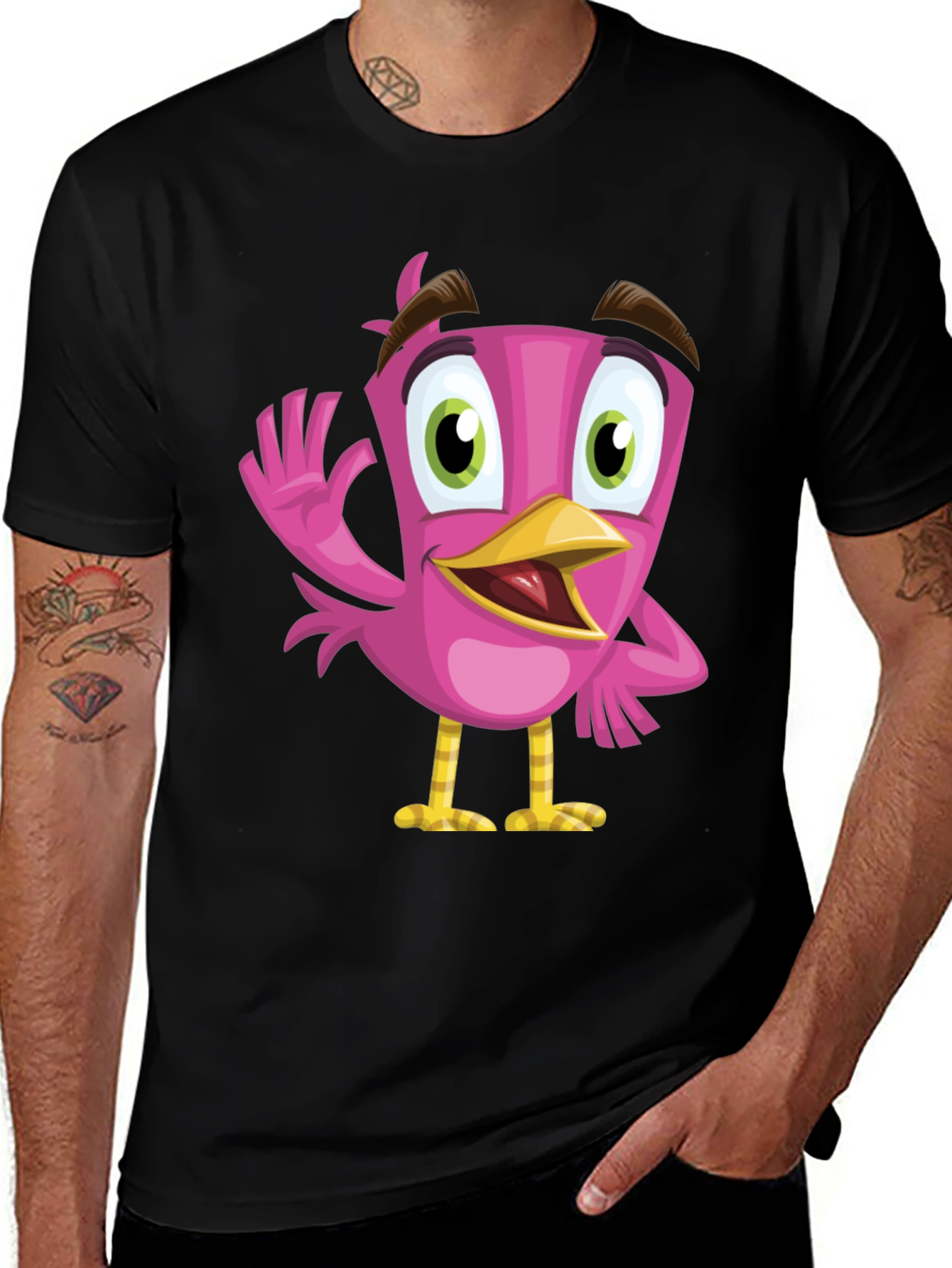 Cartoon Bird Graphic Tee - Black T-Shirt