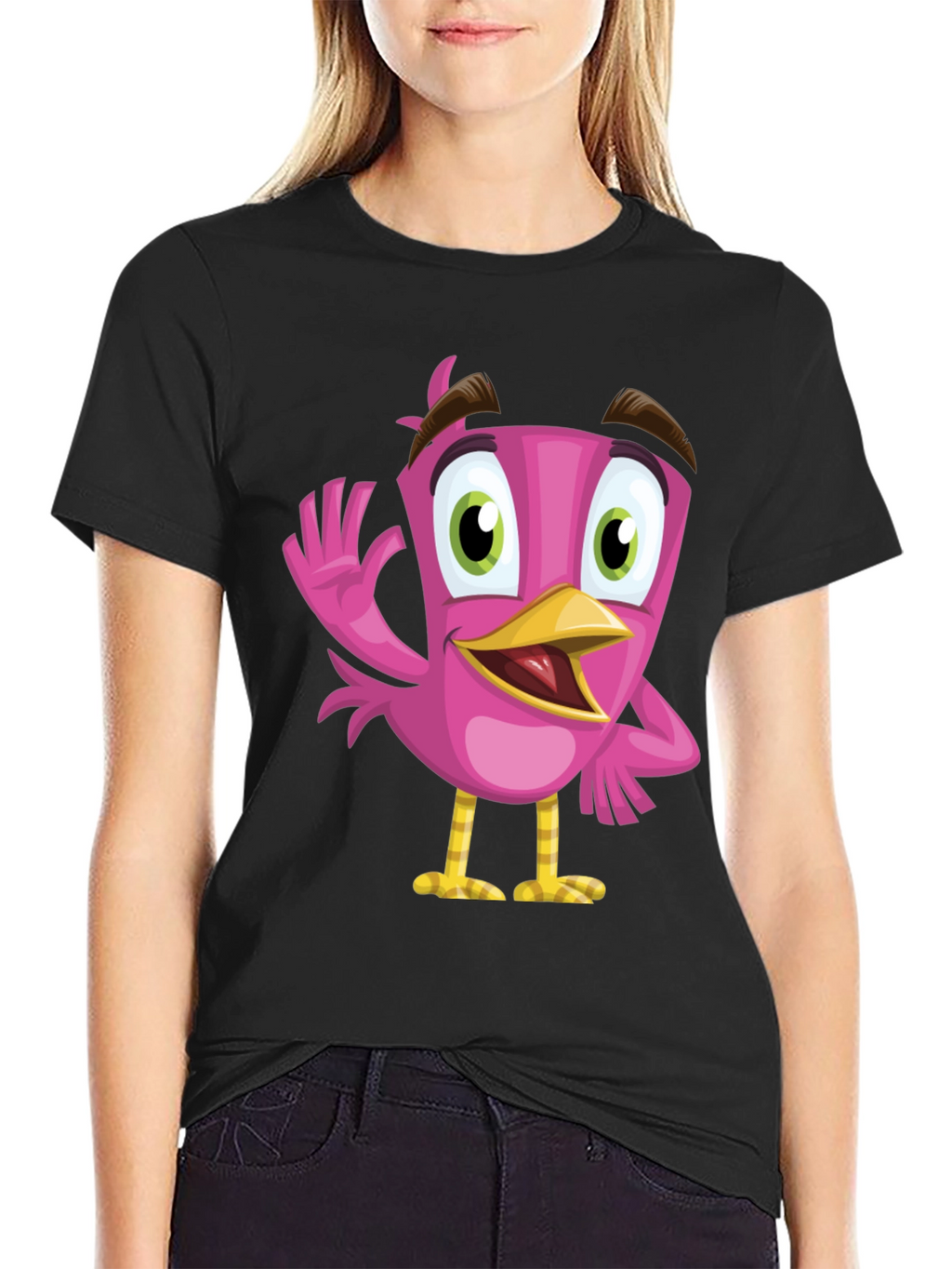 Cartoon Bird Graphic Tee - Black T-Shirt