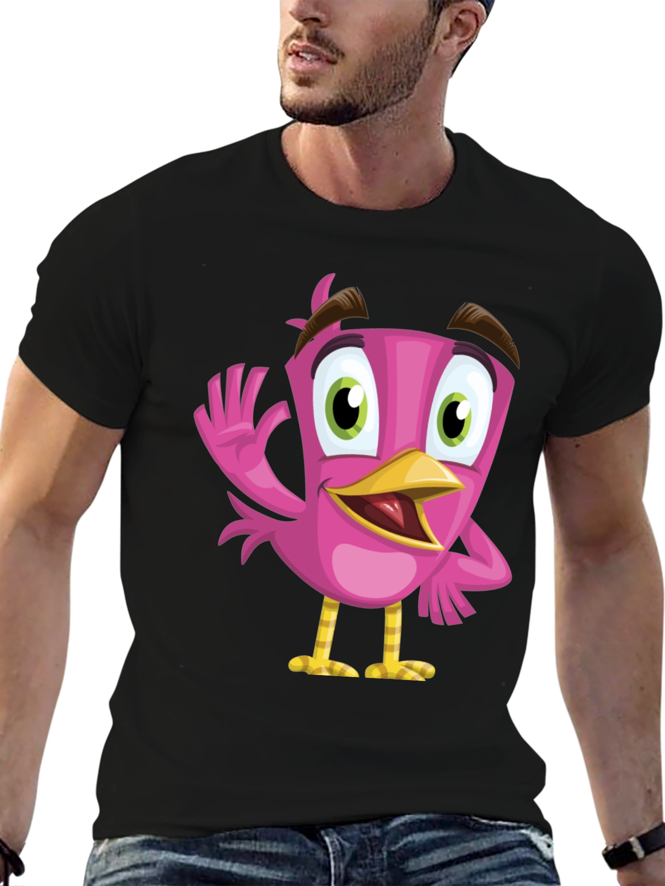 Cartoon Bird Graphic Tee - Black T-Shirt