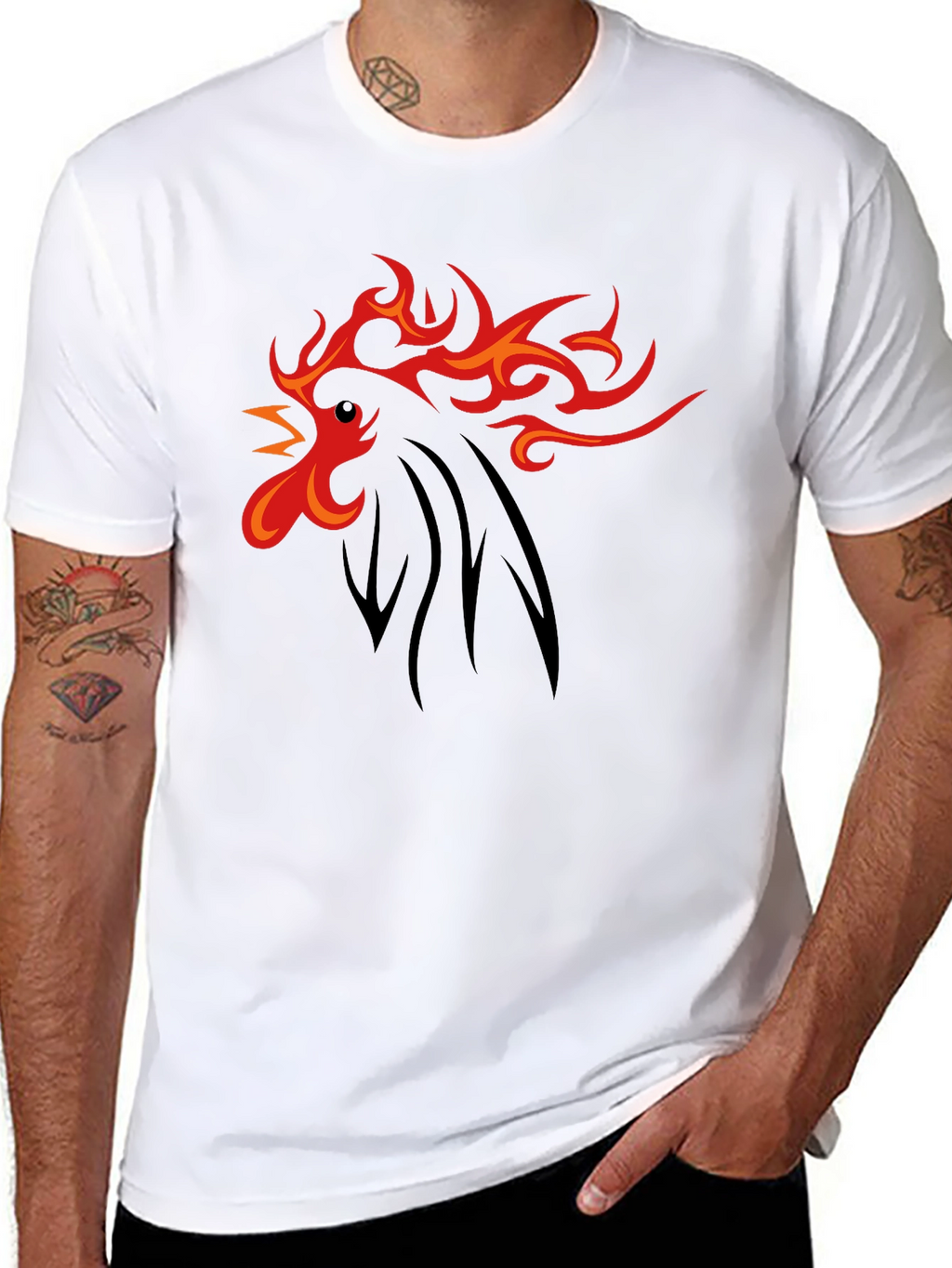 Fiery Rooster Graphic Tee - Black