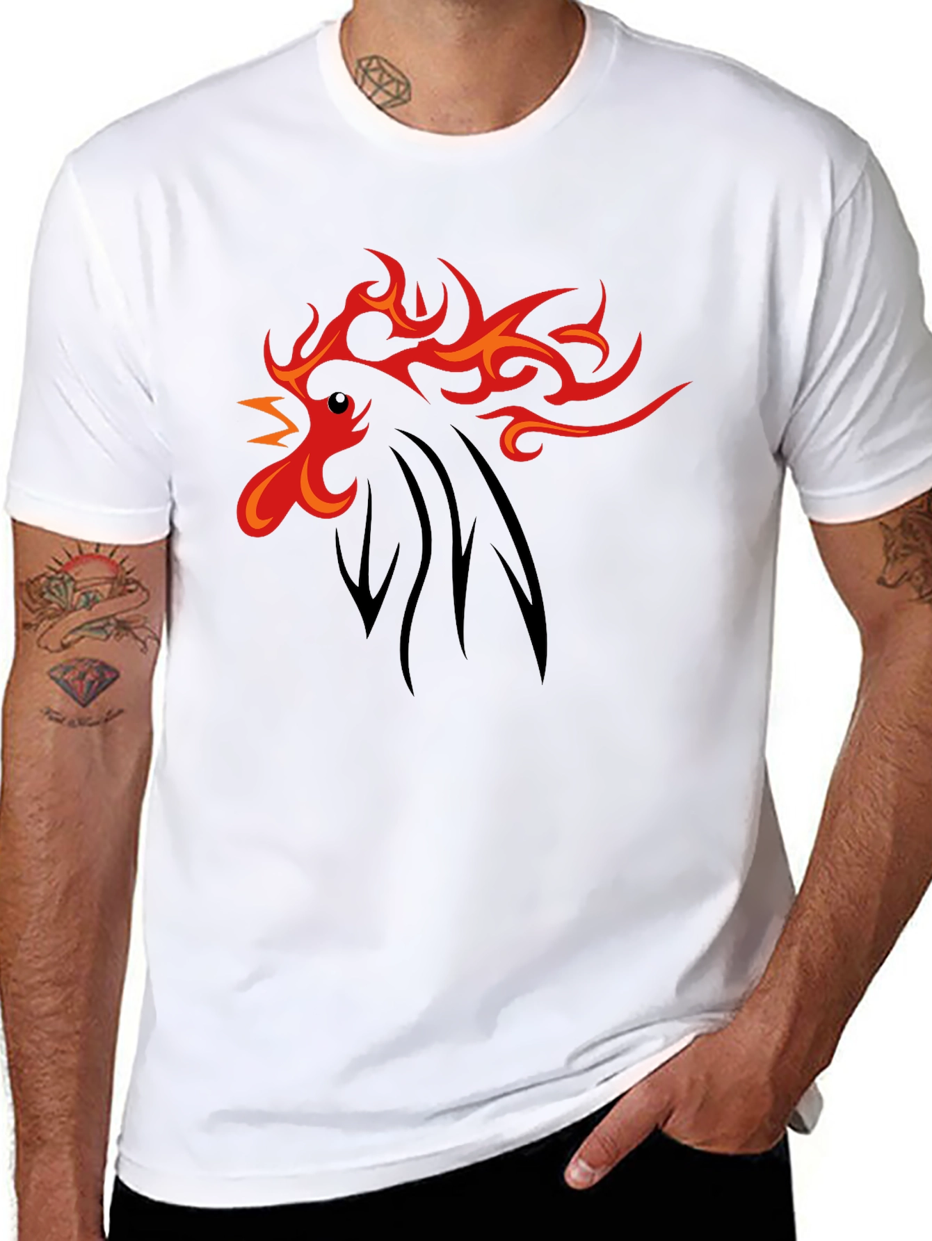 Fiery Rooster Graphic Tee - Black