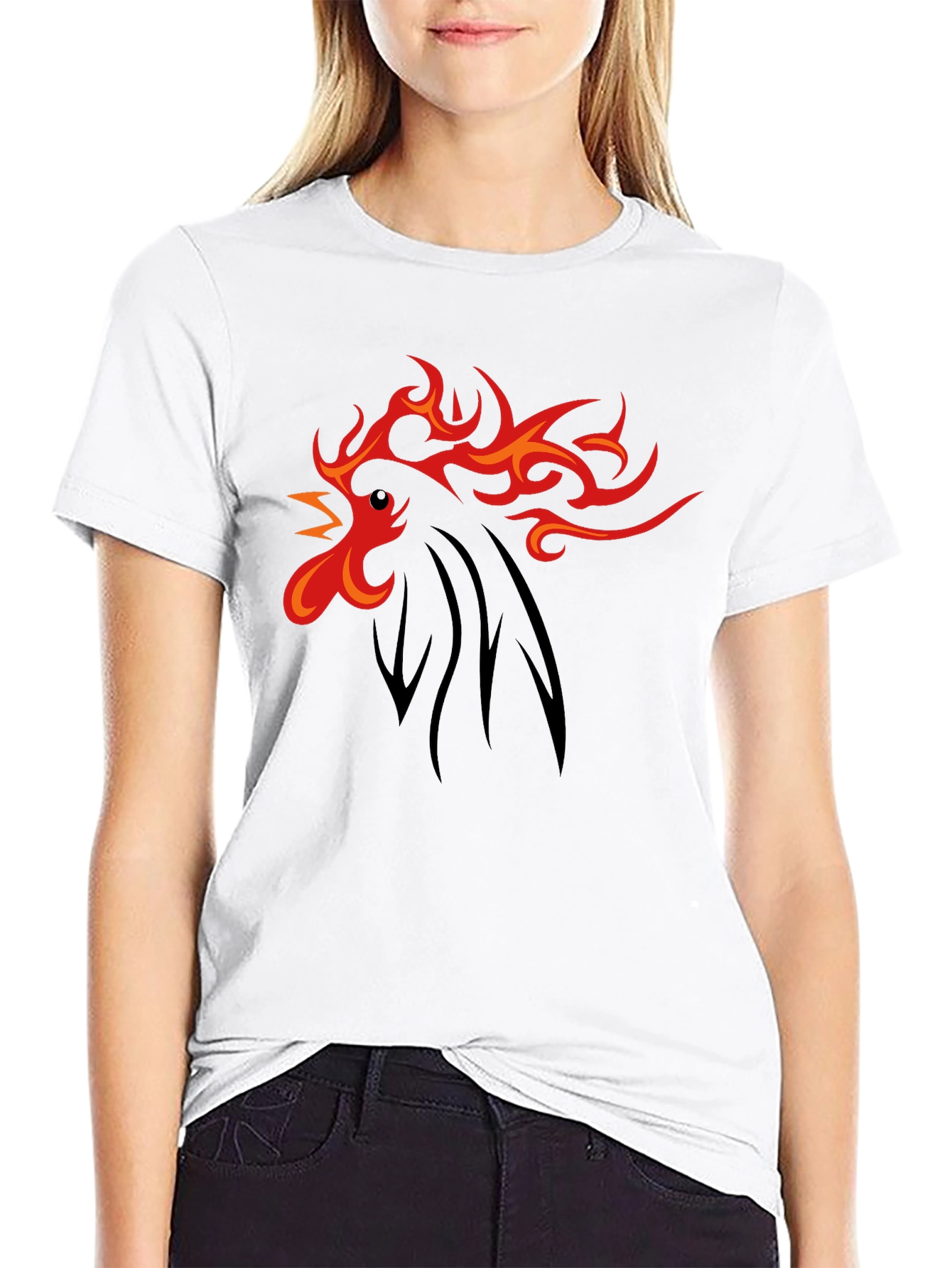 Fiery Rooster Graphic Tee - Black