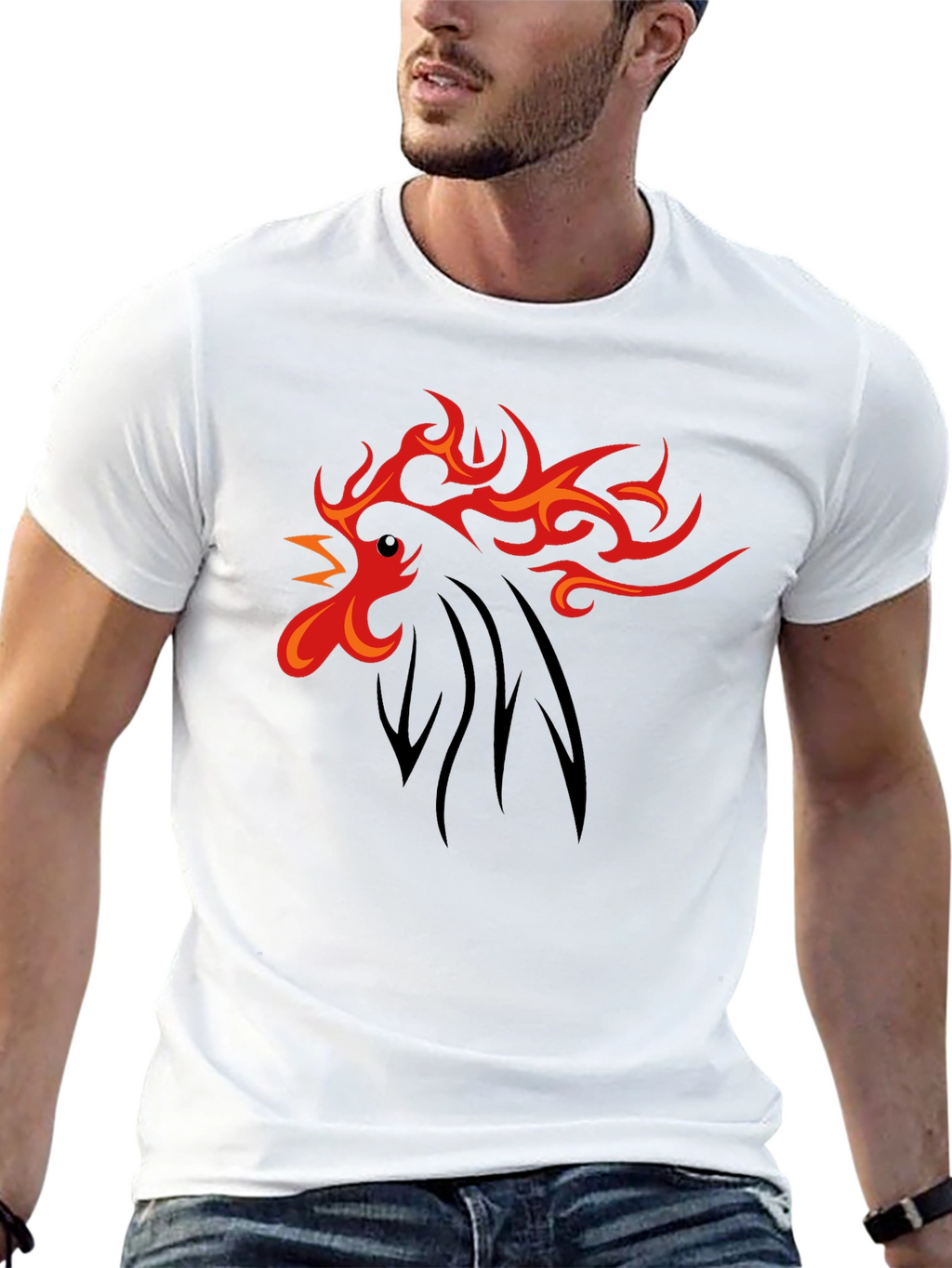 Fiery Rooster Graphic Tee - Black