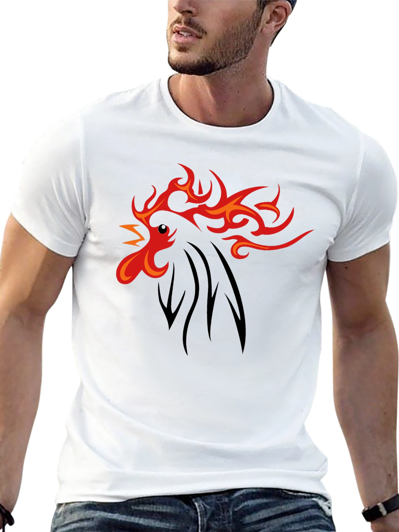 Fiery Rooster Graphic Tee - Black