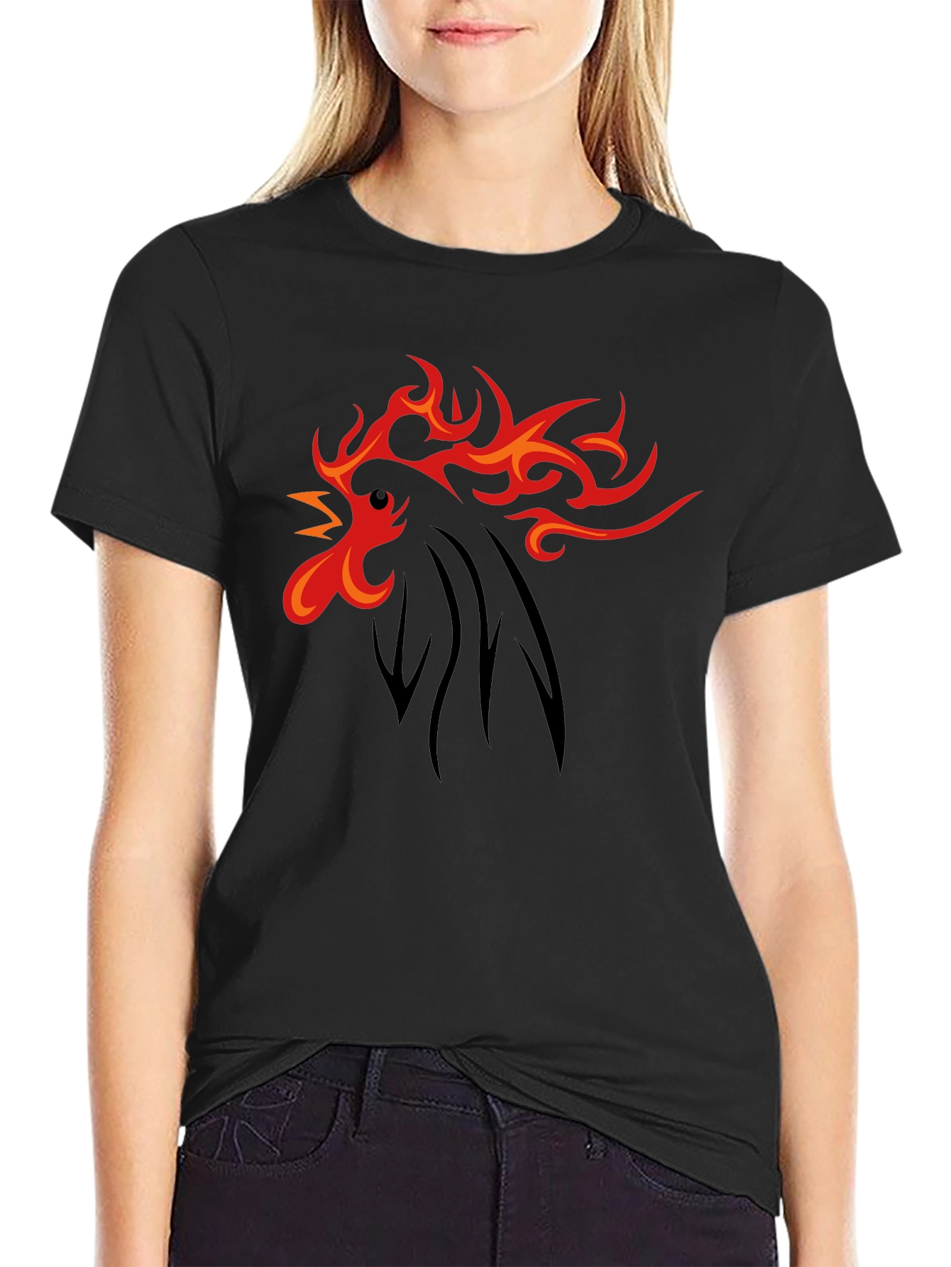 Fiery Rooster Graphic Tee - Black