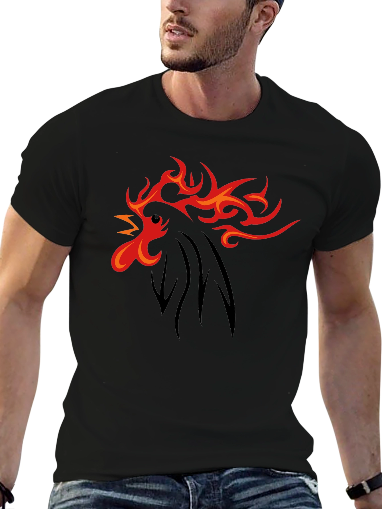 Fiery Rooster Graphic Tee - Black