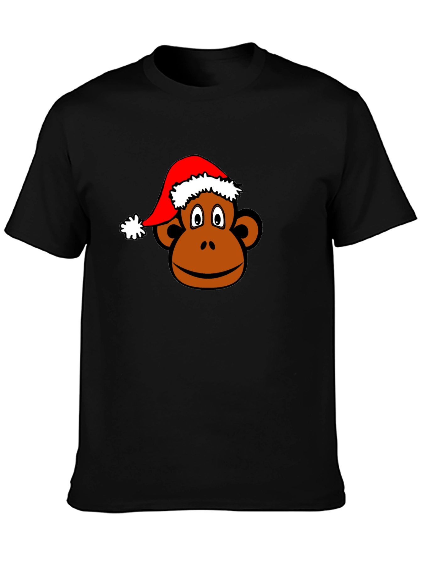 Monkey Face with Santa Hat Black T-Shirt