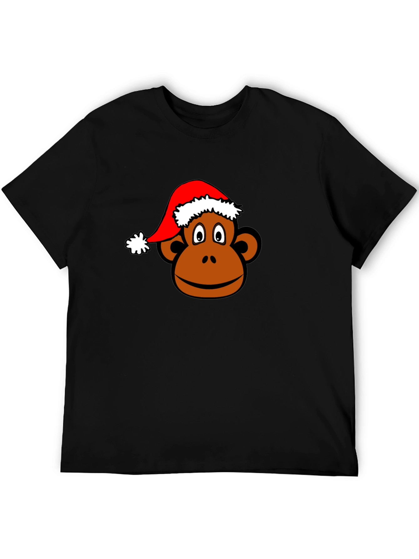 Monkey Face with Santa Hat Black T-Shirt