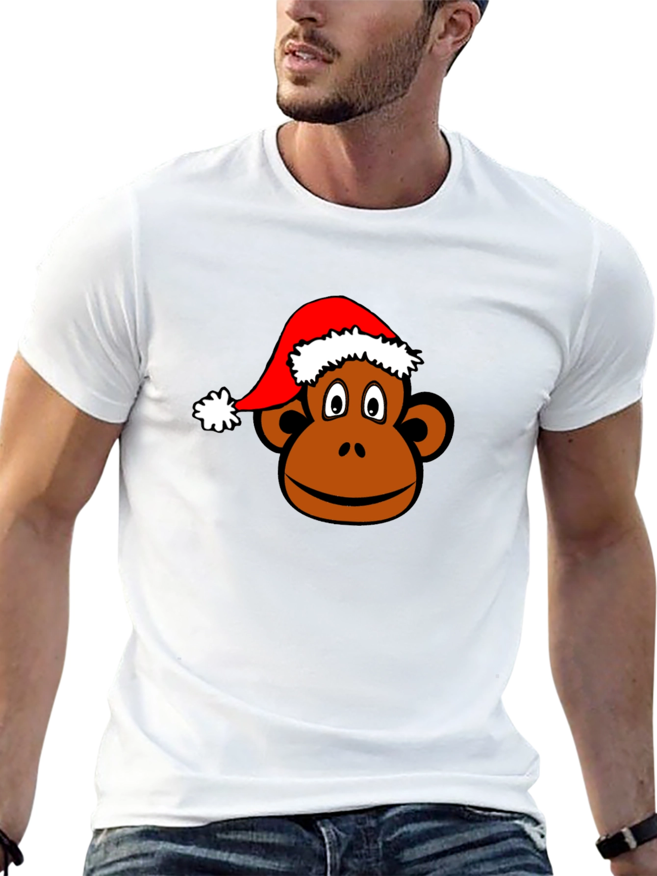 Monkey Face with Santa Hat Black T-Shirt