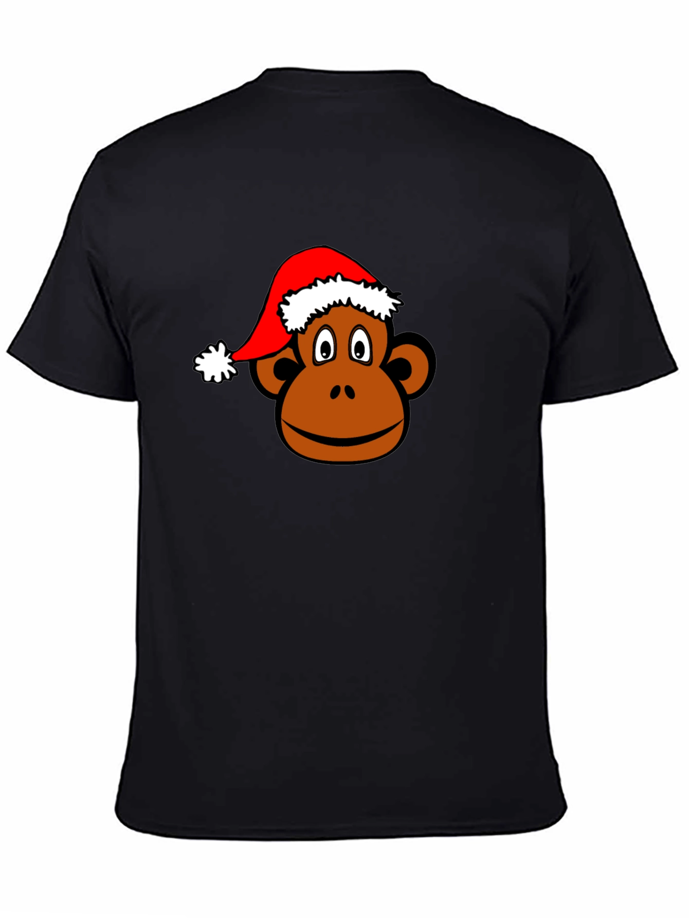 Monkey Face with Santa Hat Black T-Shirt