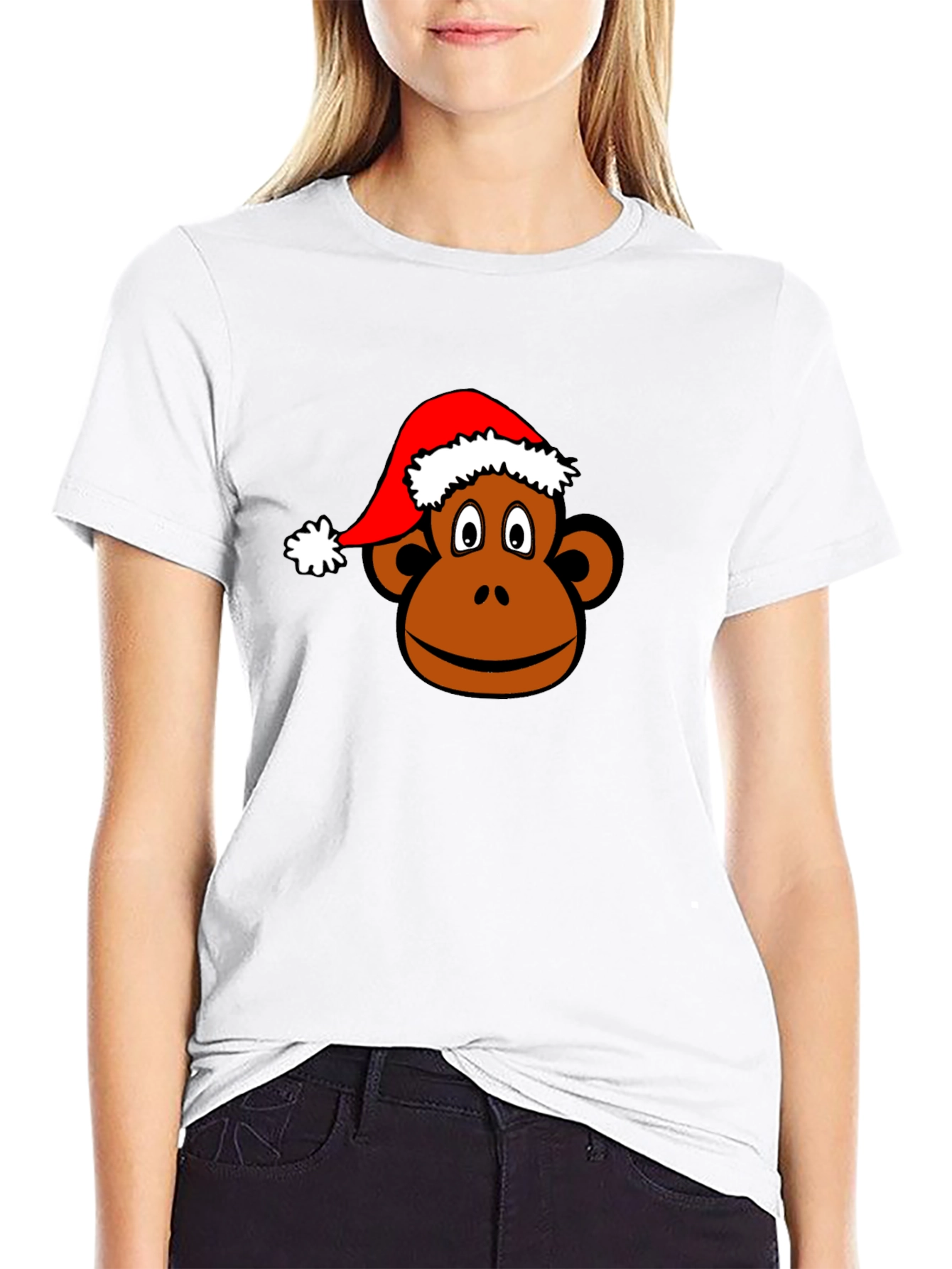 Monkey Face with Santa Hat Black T-Shirt