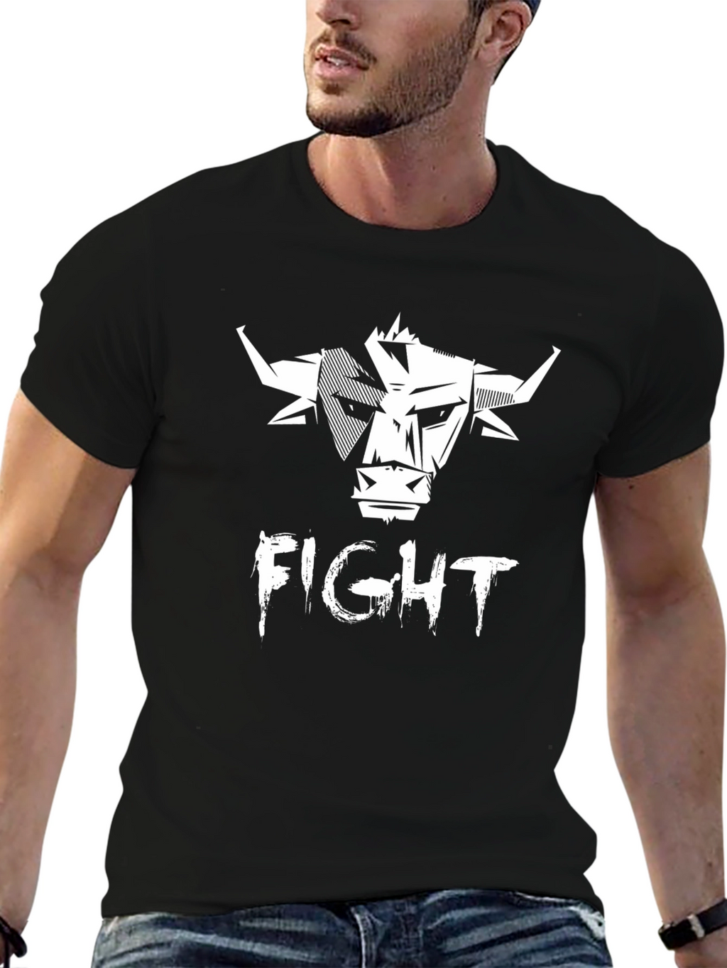 Mens Black FIGHT Graphic T-Shirt