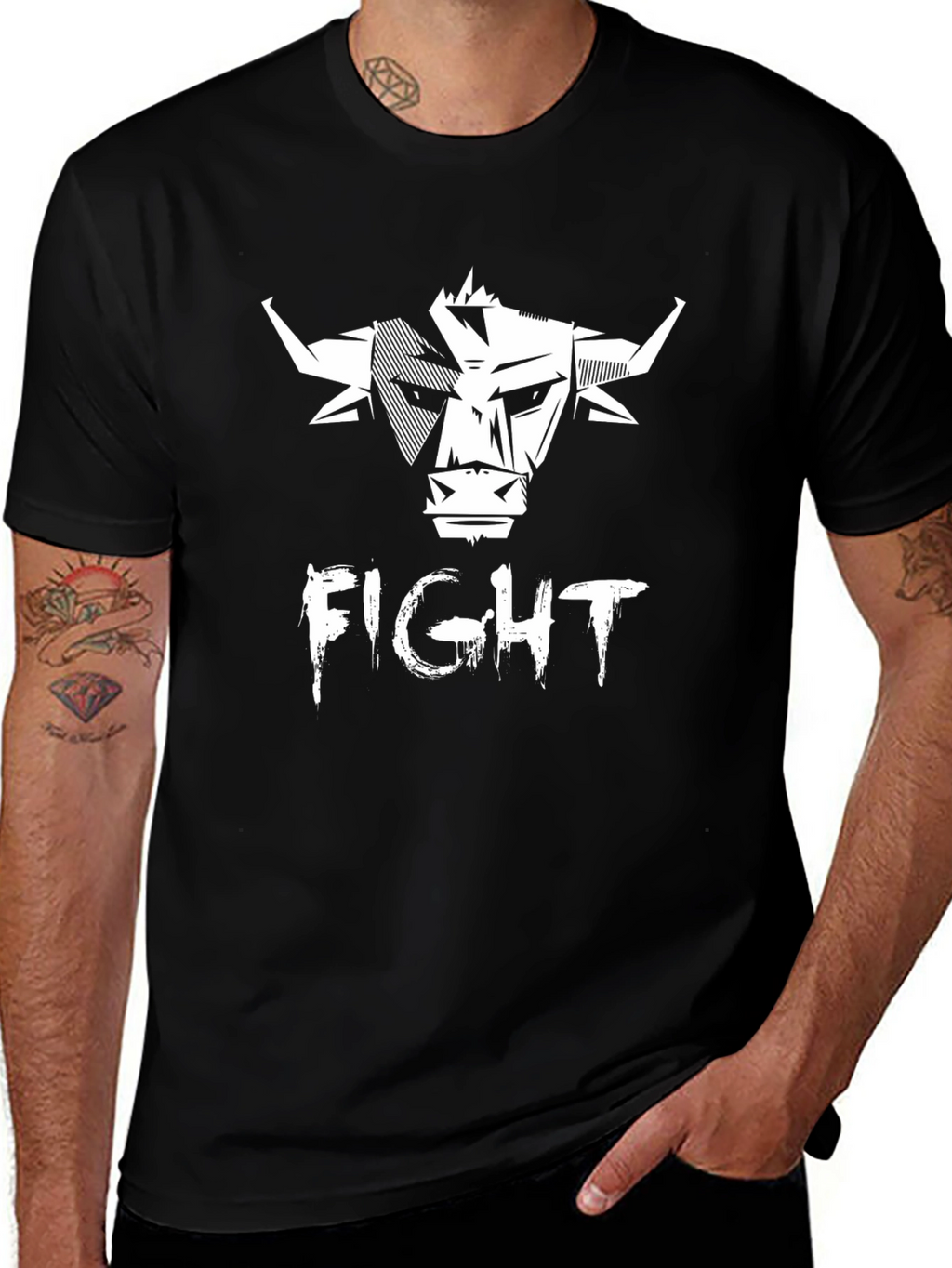 Mens Black FIGHT Graphic T-Shirt