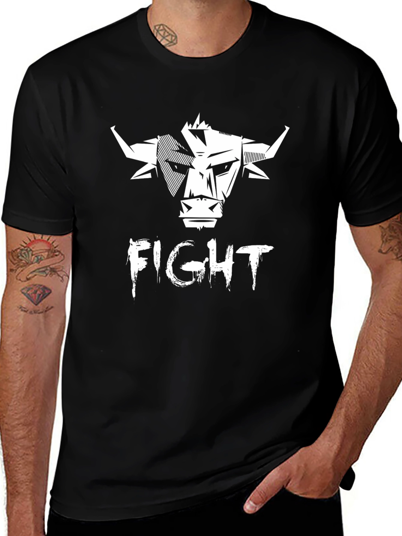 Mens Black FIGHT Graphic T-Shirt