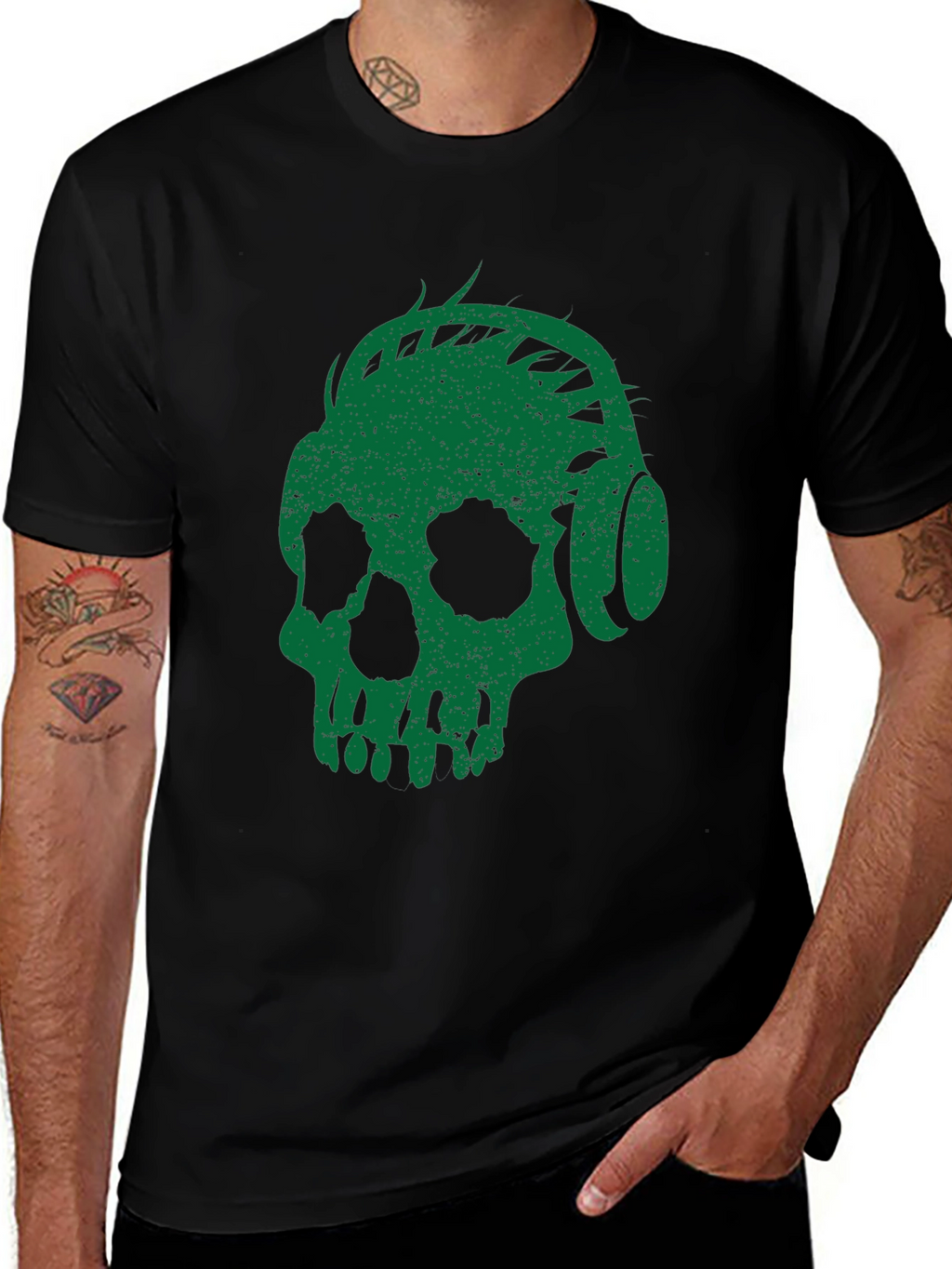 Green Skull Headphones Graphic Tee