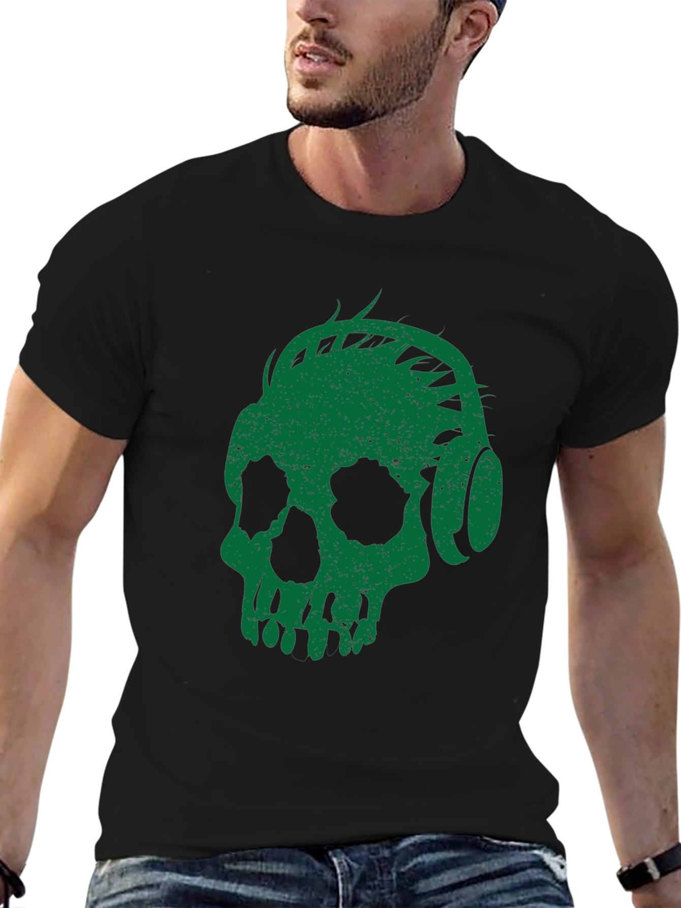 Green Skull Headphones Graphic Tee
