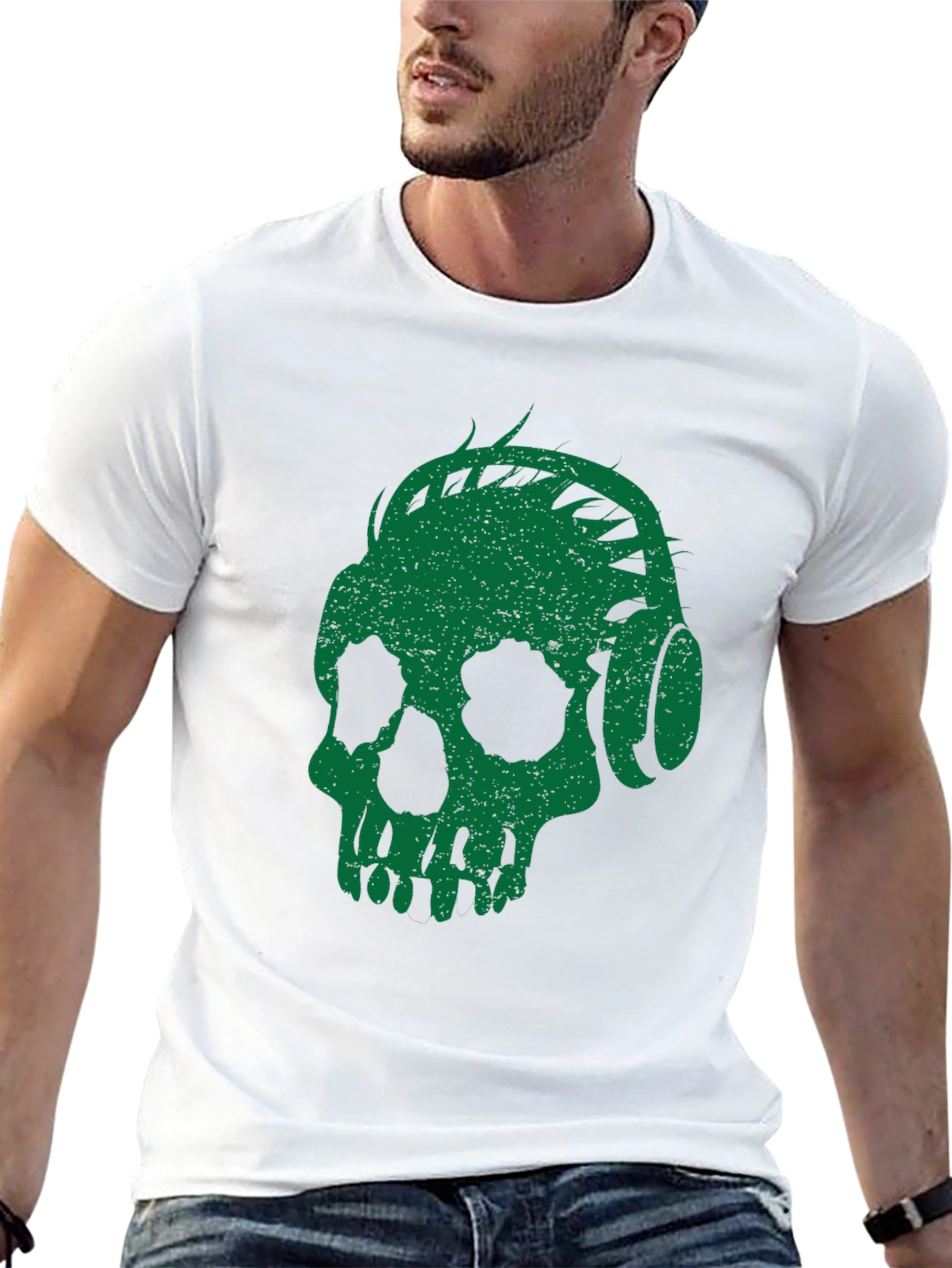 Green Skull Headphones Graphic Tee