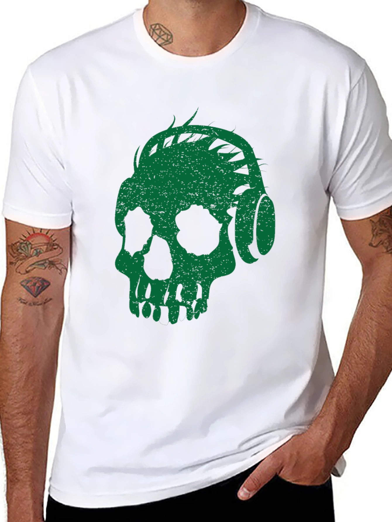 Green Skull Headphones Graphic Tee