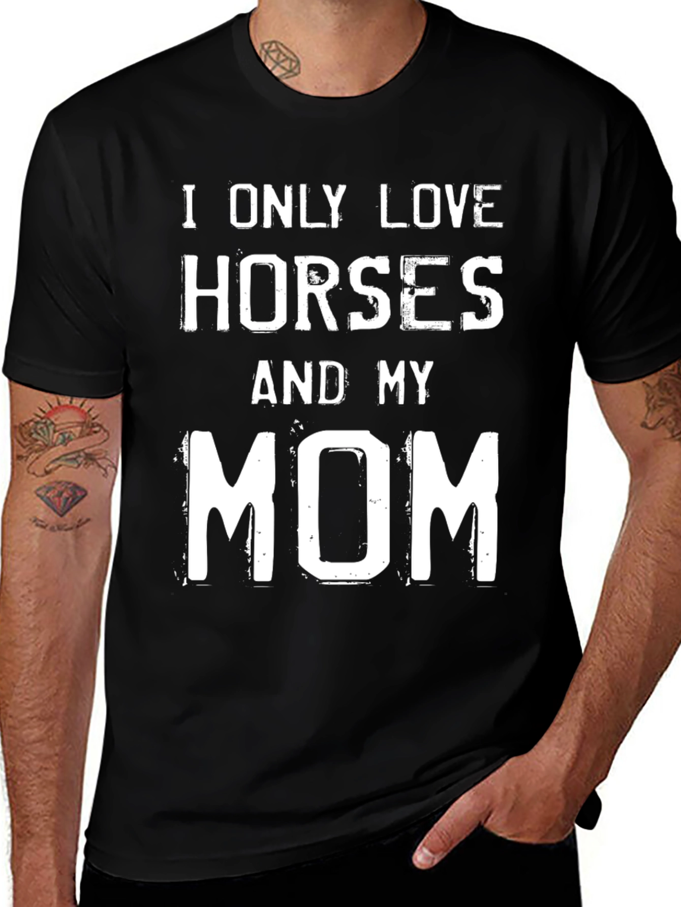 I Only Love Horses & My Mom Black Graphic Tee