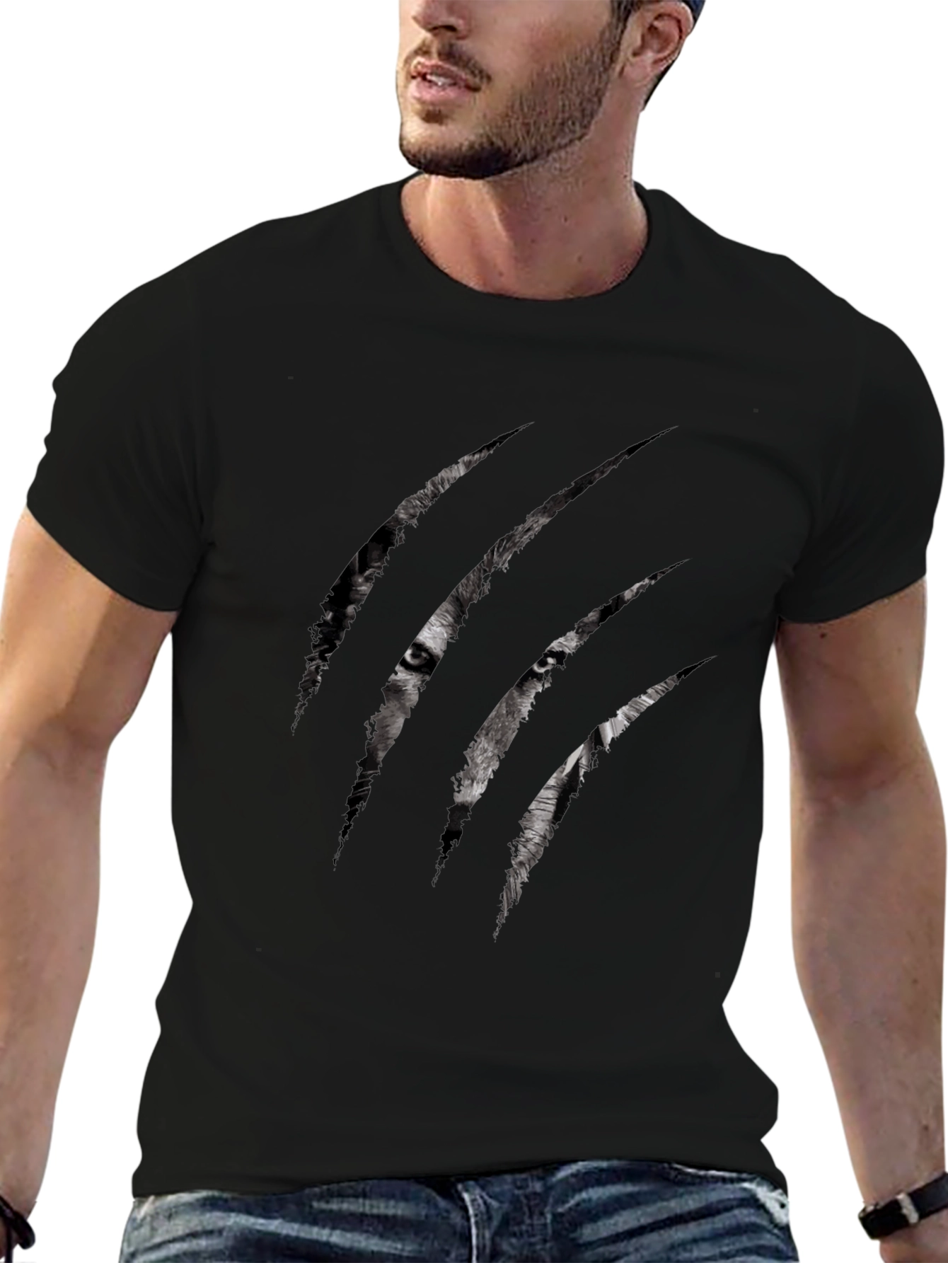 Mens Wolf Claw Graphic Black T-Shirt