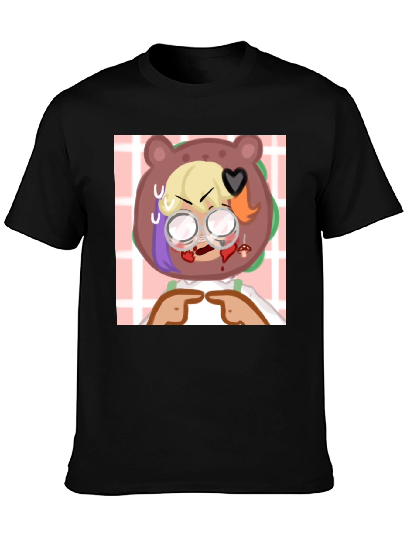 Cartoon Character Graphic T-Shirt - Black