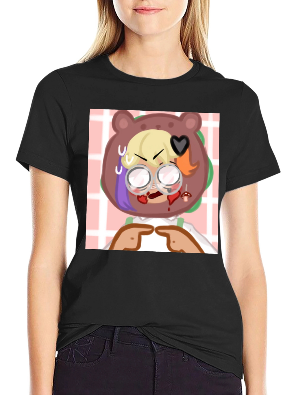 Cartoon Character Graphic T-Shirt - Black