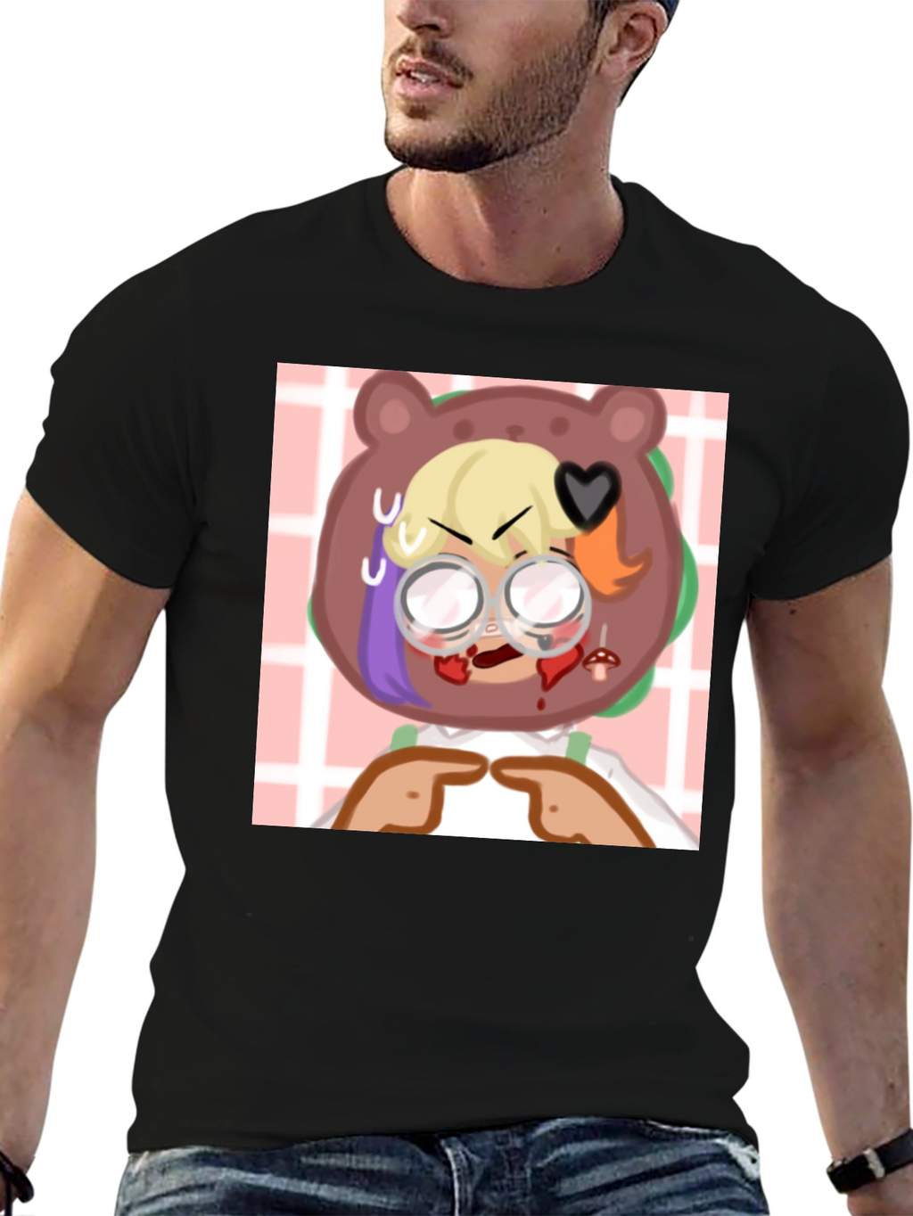 Cartoon Character Graphic T-Shirt - Black