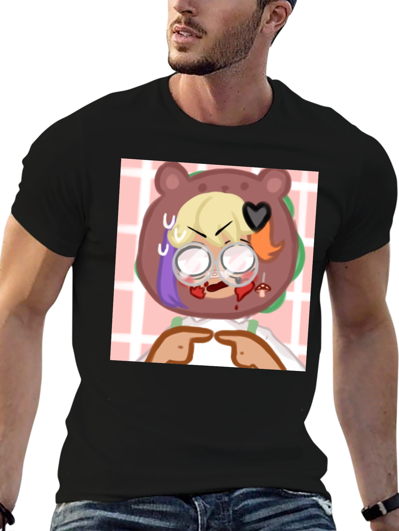 Cartoon Character Graphic T-Shirt - Black