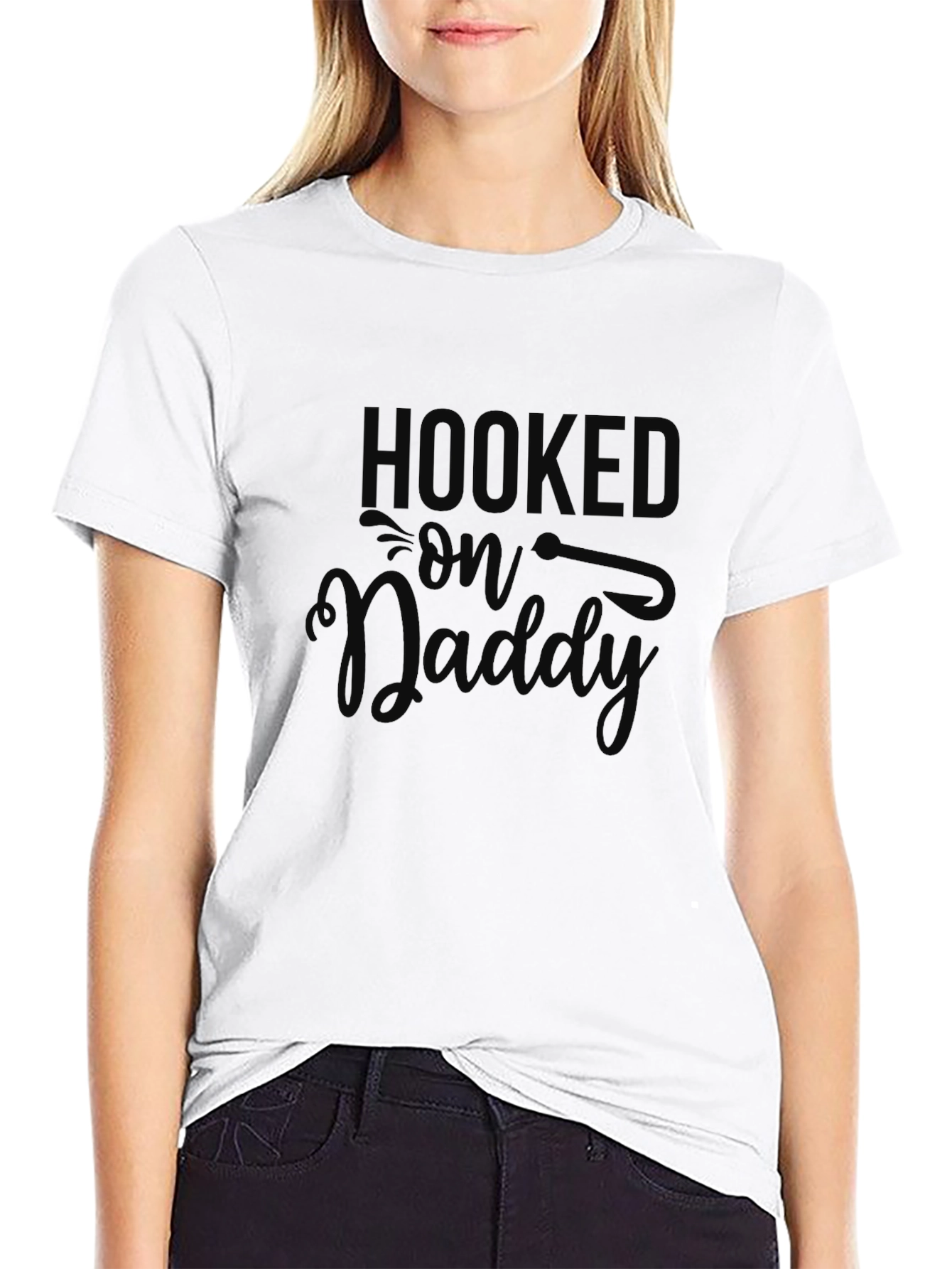 Hooked on Daddy Black Graphic T-Shirt