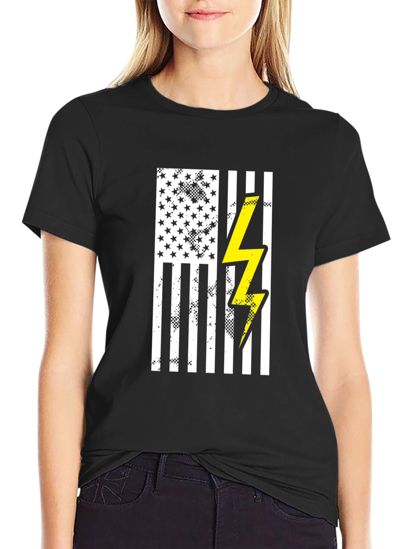 American Flag Lightning Bolt Graphic T-Shirt