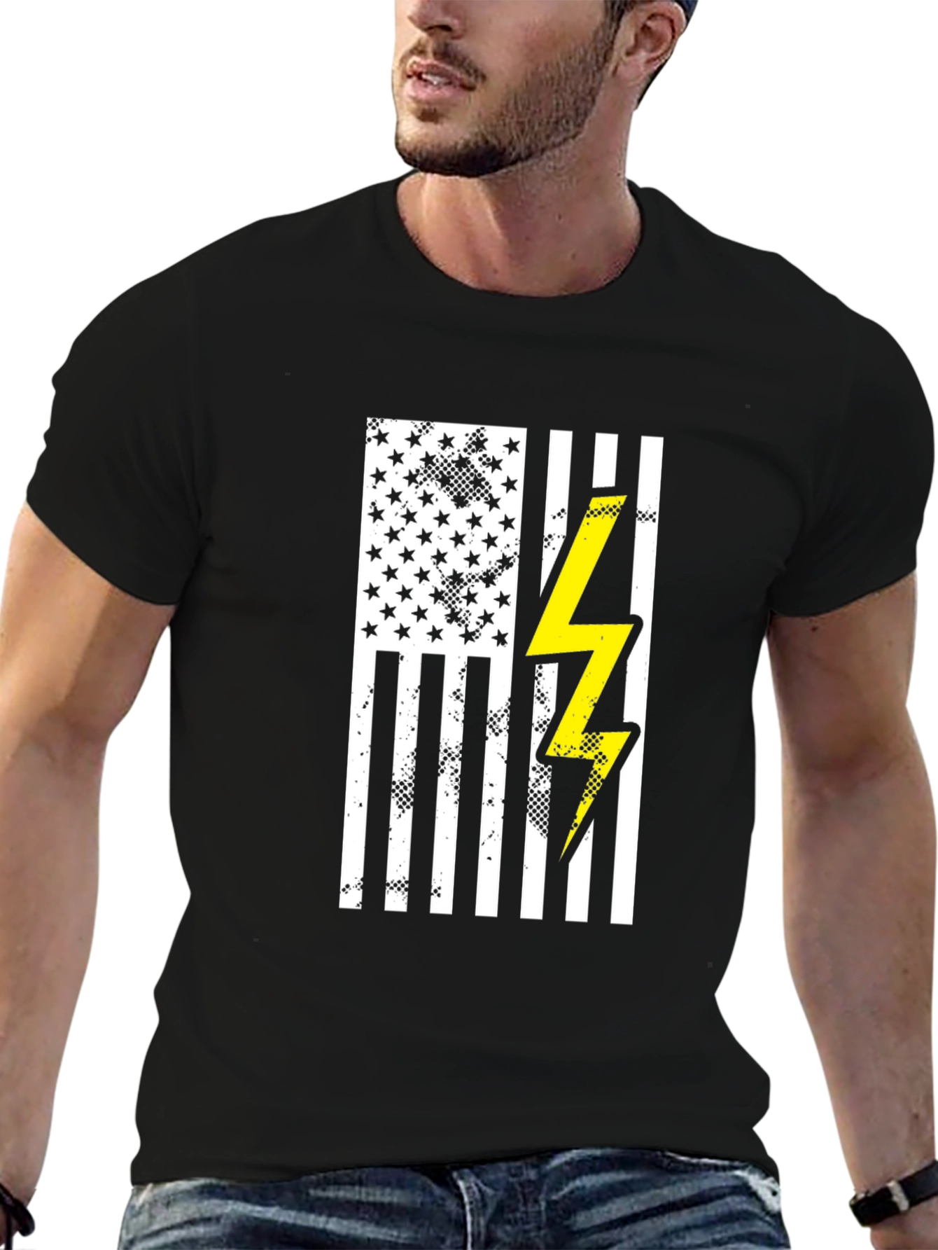 American Flag Lightning Bolt Graphic T-Shirt