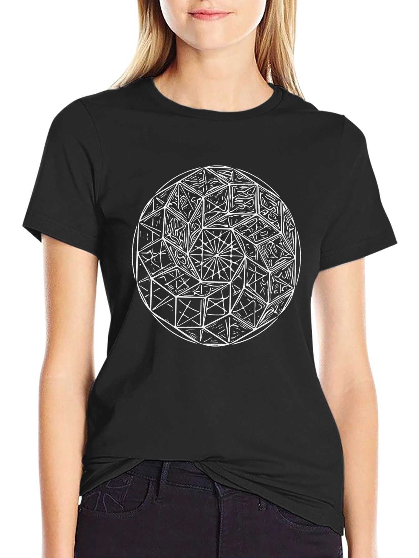 Geometric Sphere Graphic Tee - Black Cotton